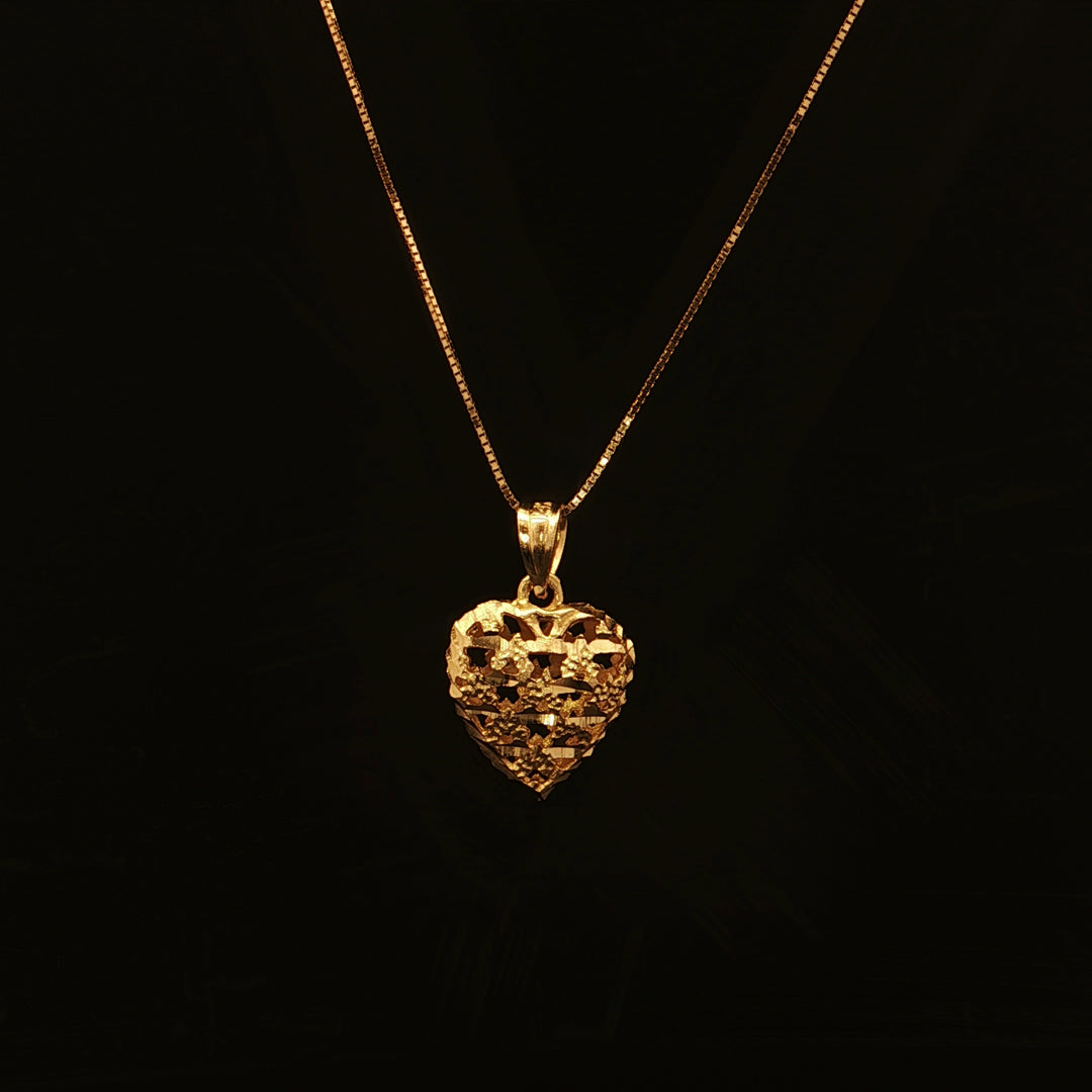 Estate 14K Yellow Gold D/C Pierced Puff Heart Necklace