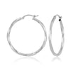 Twisted Tube Hoop Earrings 14K White Gold 2x24mm