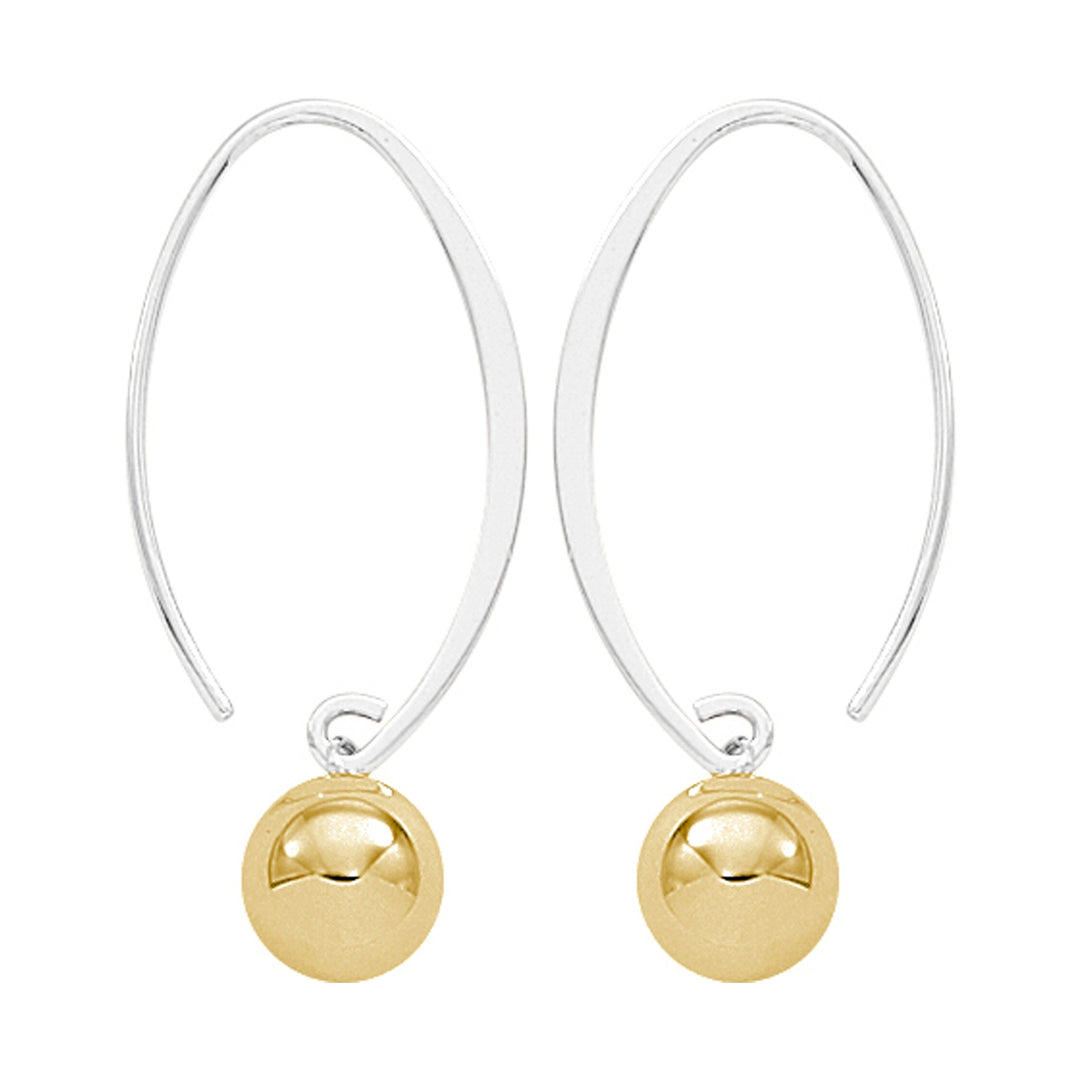 Sterling Silver Simple Sweep with 8mm Yellow Gold Ball Earrings
