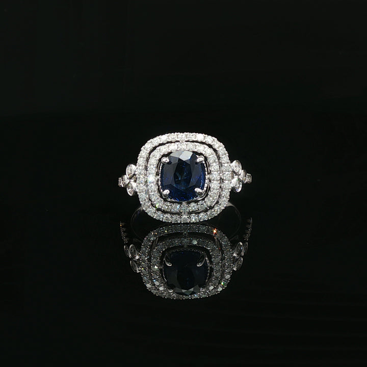 Estate Platinum & 14K Sapphire & Diamond Double Cushion Halo Fashion Ring