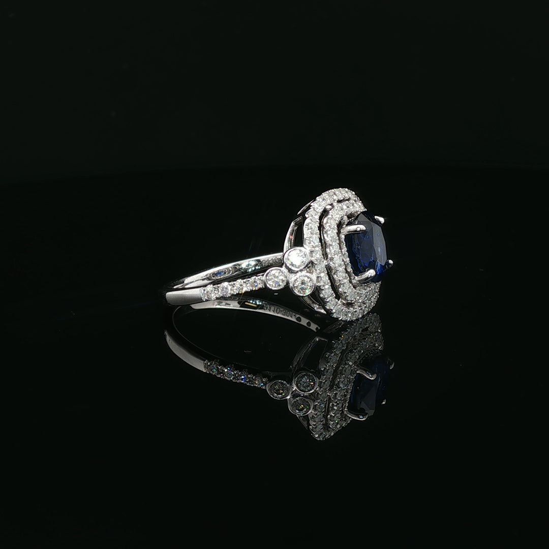 Estate Platinum & 14K Sapphire & Diamond Double Cushion Halo Fashion Ring