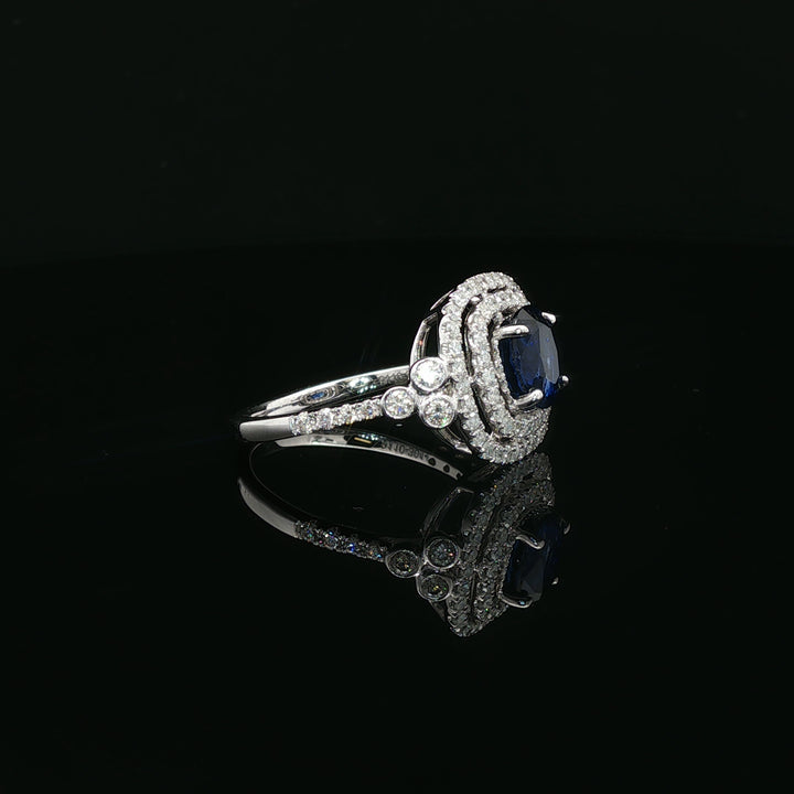 Estate Platinum & 14K Sapphire & Diamond Double Cushion Halo Fashion Ring