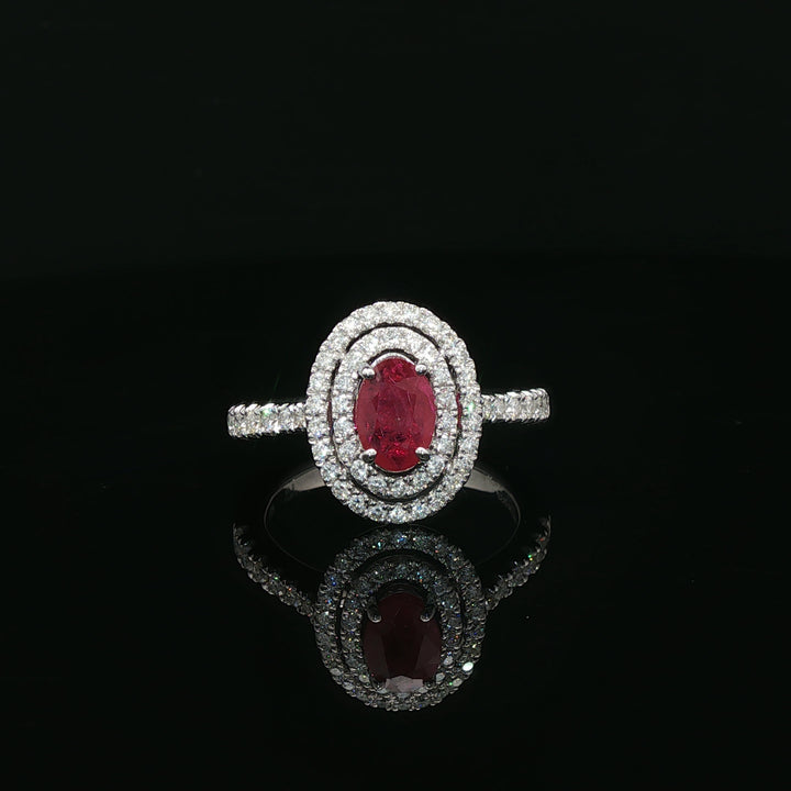 Estate Platinum 0.65cttw Ruby & 0.58cttw Diamond Double Oval Halo Fashion Ring