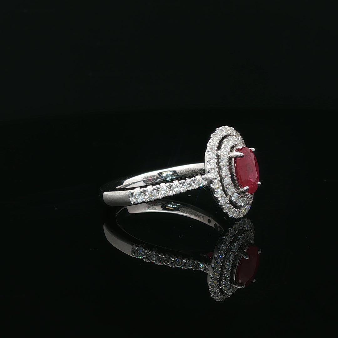 Estate Platinum 0.65cttw Ruby & 0.58cttw Diamond Double Oval Halo Fashion Ring