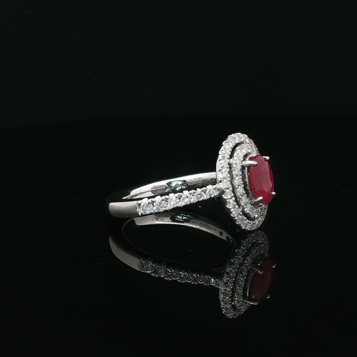 Estate Platinum 0.65cttw Ruby & 0.58cttw Diamond Double Oval Halo Fashion Ring