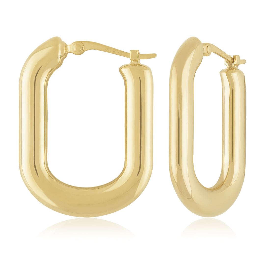 14K Yellow Gold Medium Flat Oval Hoop Earrings