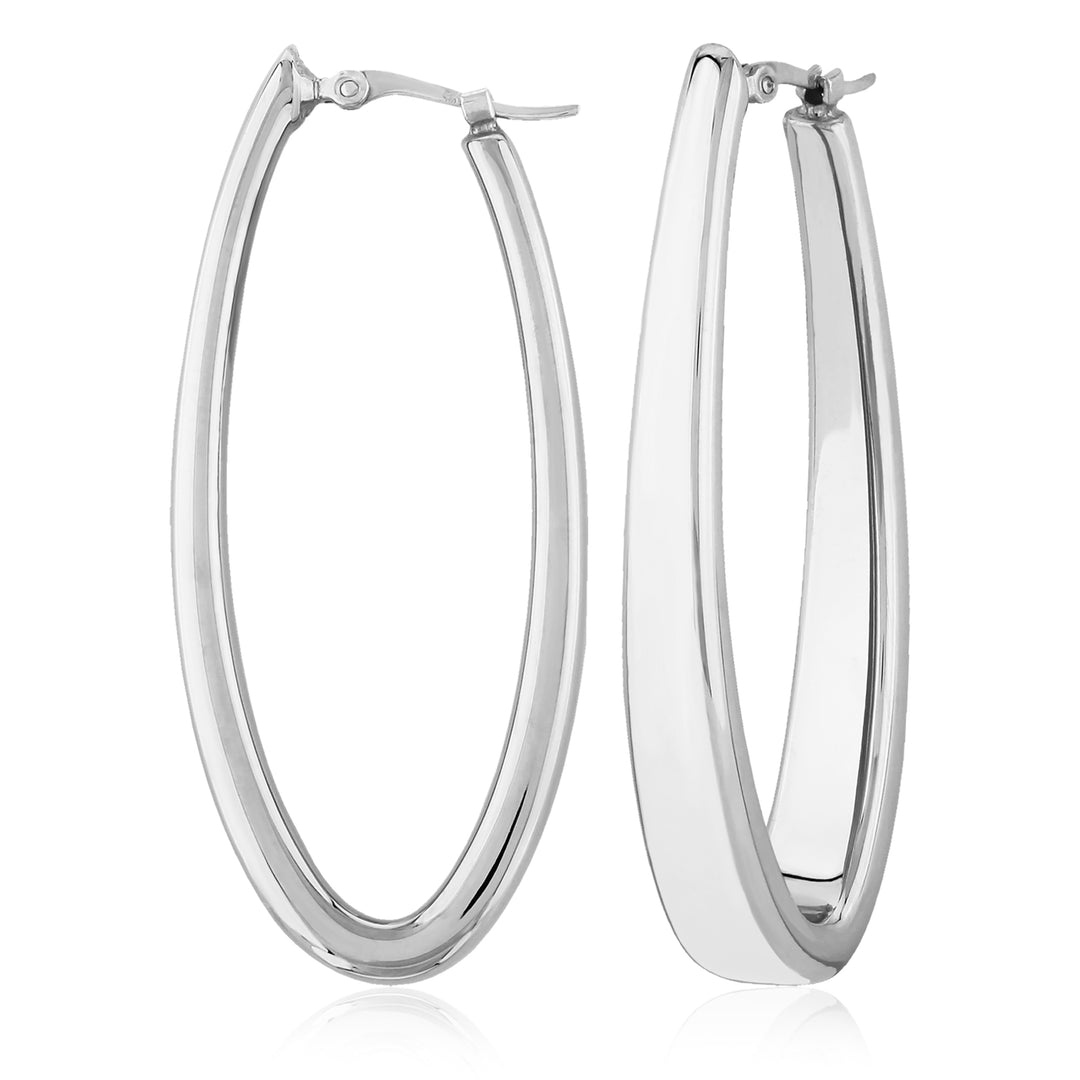 Sterling Silver LG Oval Oblong Hoop Earrings