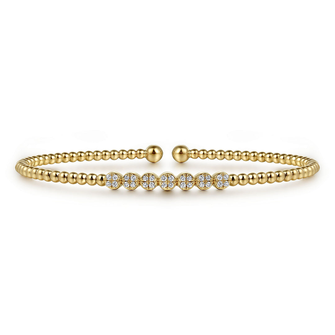 14K Yellow Gold Bujukan Bead and Cluster Diamond Bangle