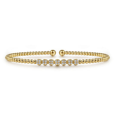 14K Yellow Gold Bujukan Bead and Cluster Diamond Bangle