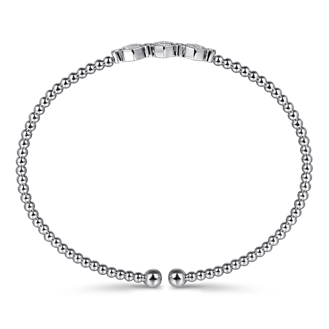 14K White Gold Bujukan Bead and Hexagon Cluster Diamond Bangle