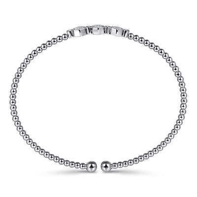 14K White Gold Bujukan Bead and Hexagon Cluster Diamond Bangle