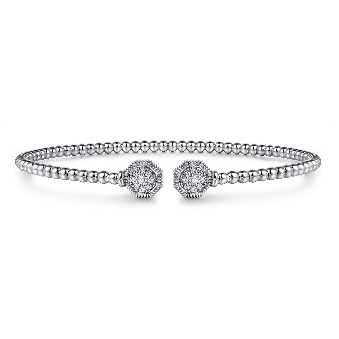14K White Gold Bujukan Diamond Hexagon Split Bangle