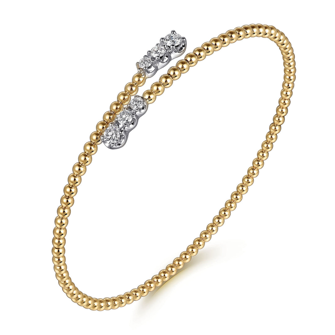 14K White-Yellow Gold Bujukan Graduating Diamond Bypass Bangle