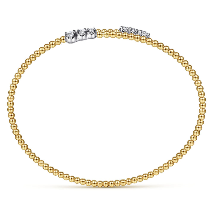 14K White-Yellow Gold Bujukan Graduating Diamond Bypass Bangle