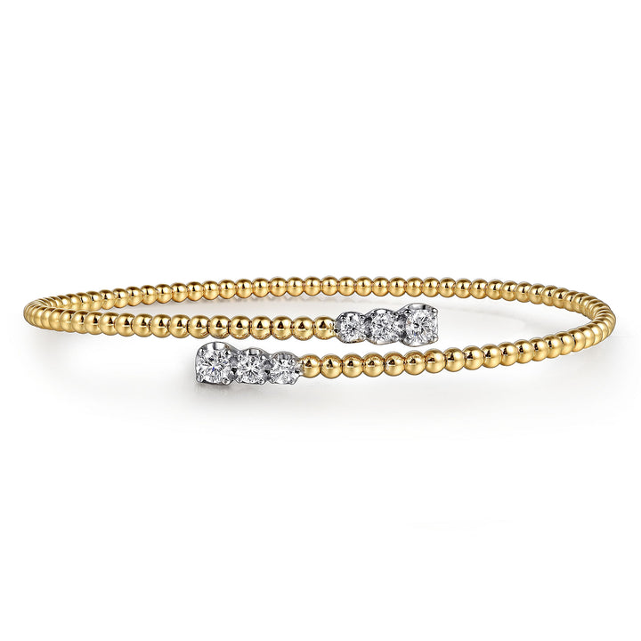 14K White-Yellow Gold Bujukan Graduating Diamond Bypass Bangle
