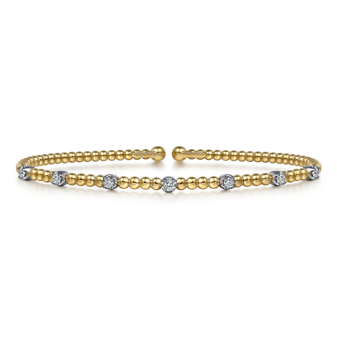 14K White-Yellow Gold Bujukan Diamond Stations Bangle
