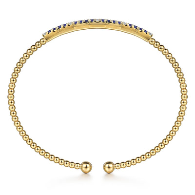14K Yellow Gold Bujukan Diamond and Blue Sapphire Split Bangle