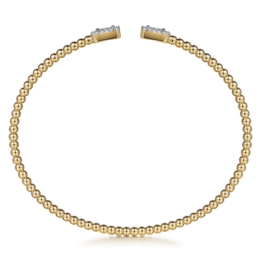 14K Yellow Gold Bujukan Open Cuff Bracelet with Diamond Baguettes