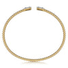 14K Yellow Gold Bujukan Open Cuff Bracelet with Diamond Baguettes