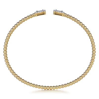 14K Yellow Gold Bujukan Open Cuff Bracelet with Diamond Baguettes