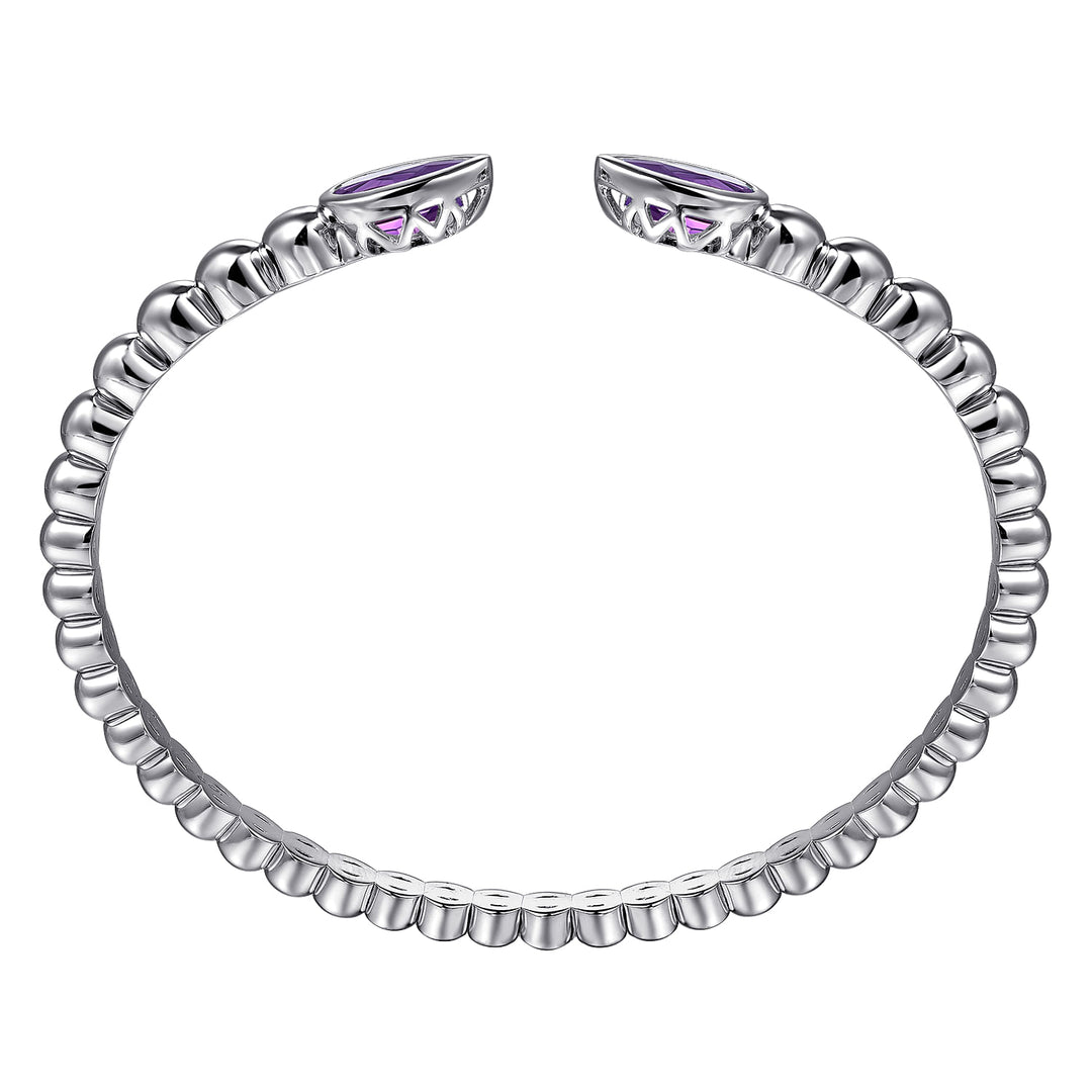 Sterling Silver 6.25 Inch Bujukan & Pear Shape Amethyst Split Bangle Bracelet