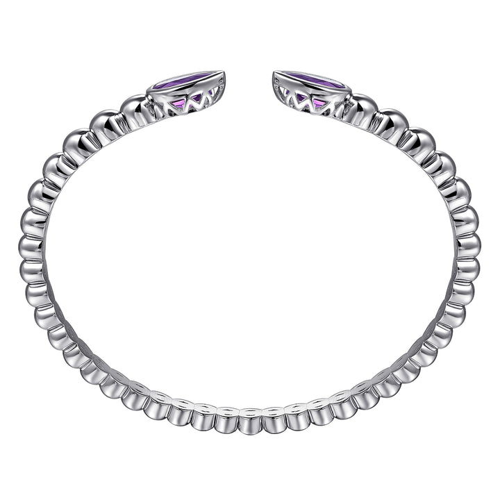 Sterling Silver 6.25 Inch Bujukan & Pear Shape Amethyst Split Bangle Bracelet