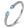 6.25" Sterling Silver Bujukan & Pear Shape Blue Topaz Split Bangle Bracelet