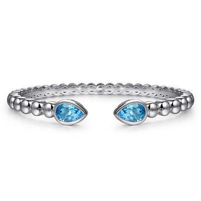 6.25" Sterling Silver Bujukan & Pear Shape Blue Topaz Split Bangle Bracelet