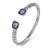 Sterling Silver 6.25" Bujukan Blue Topaz Open Bangle Bracelet with black enamel