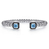 Sterling Silver 6.25" Bujukan Blue Topaz Open Bangle Bracelet with black enamel