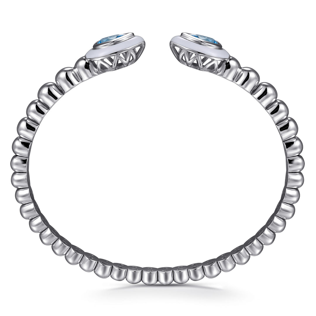 Sterling Silver Bujukan Blue Topaz Open Bangle with White Enamel