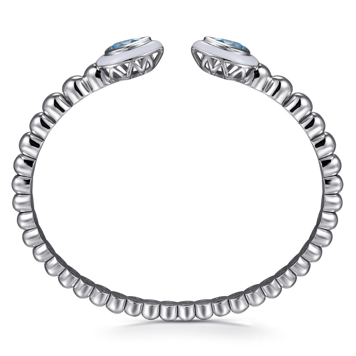 Sterling Silver Bujukan Blue Topaz Open Bangle with White Enamel
