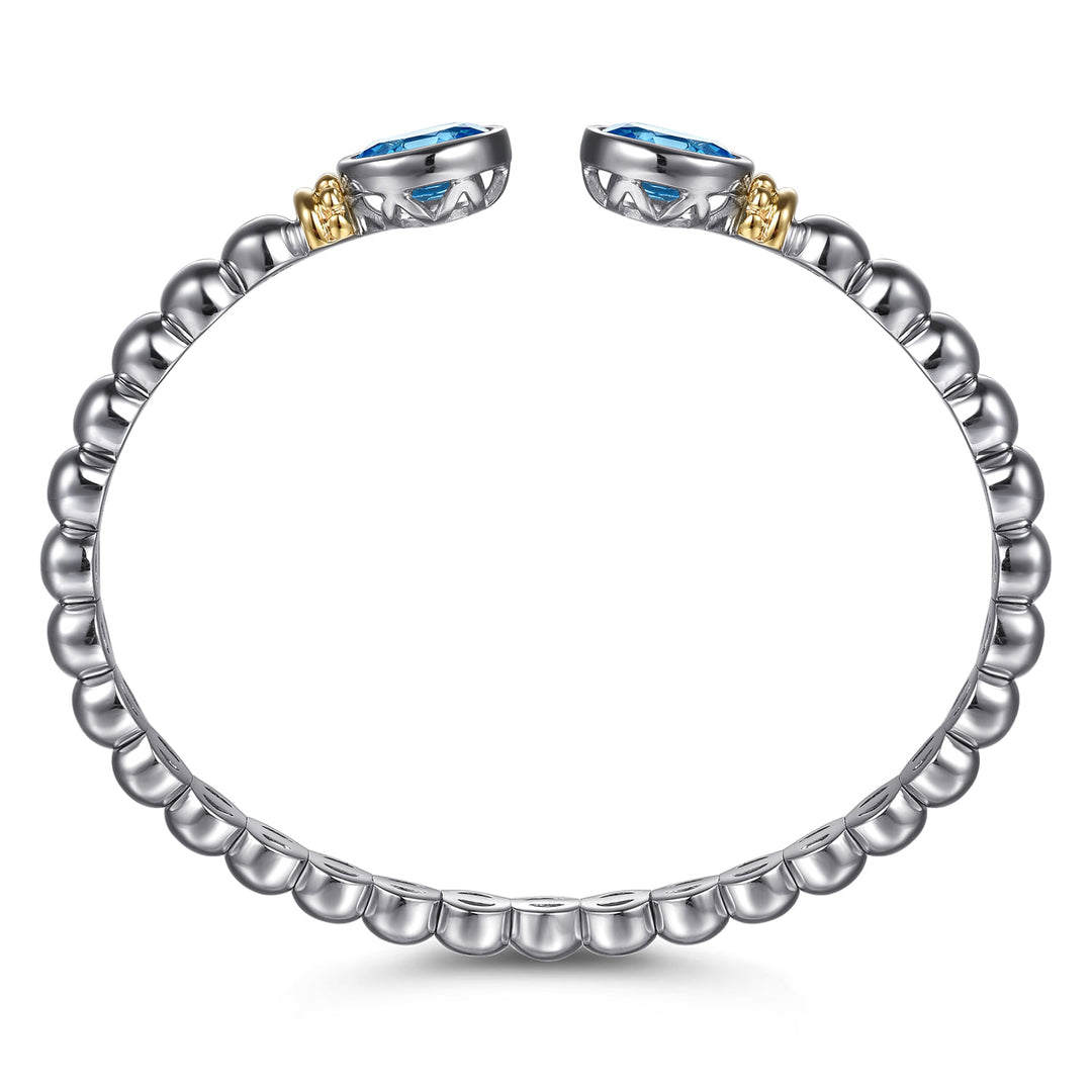 14K Yellow Gold & Sterling Silver Bujukan Blue Topaz Open Bangle Bracelet