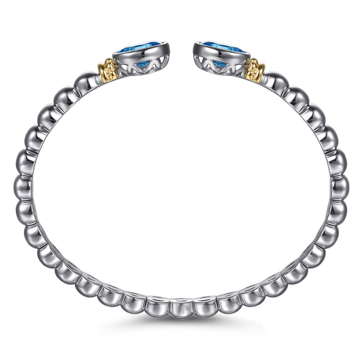 14K Yellow Gold & Sterling Silver Bujukan Blue Topaz Open Bangle Bracelet