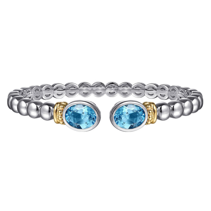 14K Yellow Gold & Sterling Silver Bujukan Blue Topaz Open Bangle Bracelet