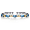 6.25" Sterling Silver & 14K Yellow Gold Bujukan Blue Topaz Open Bangle Bracelet