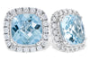 14K White Gold Cushion Cut Aquamarine & Diamond Halo Stud Earrings