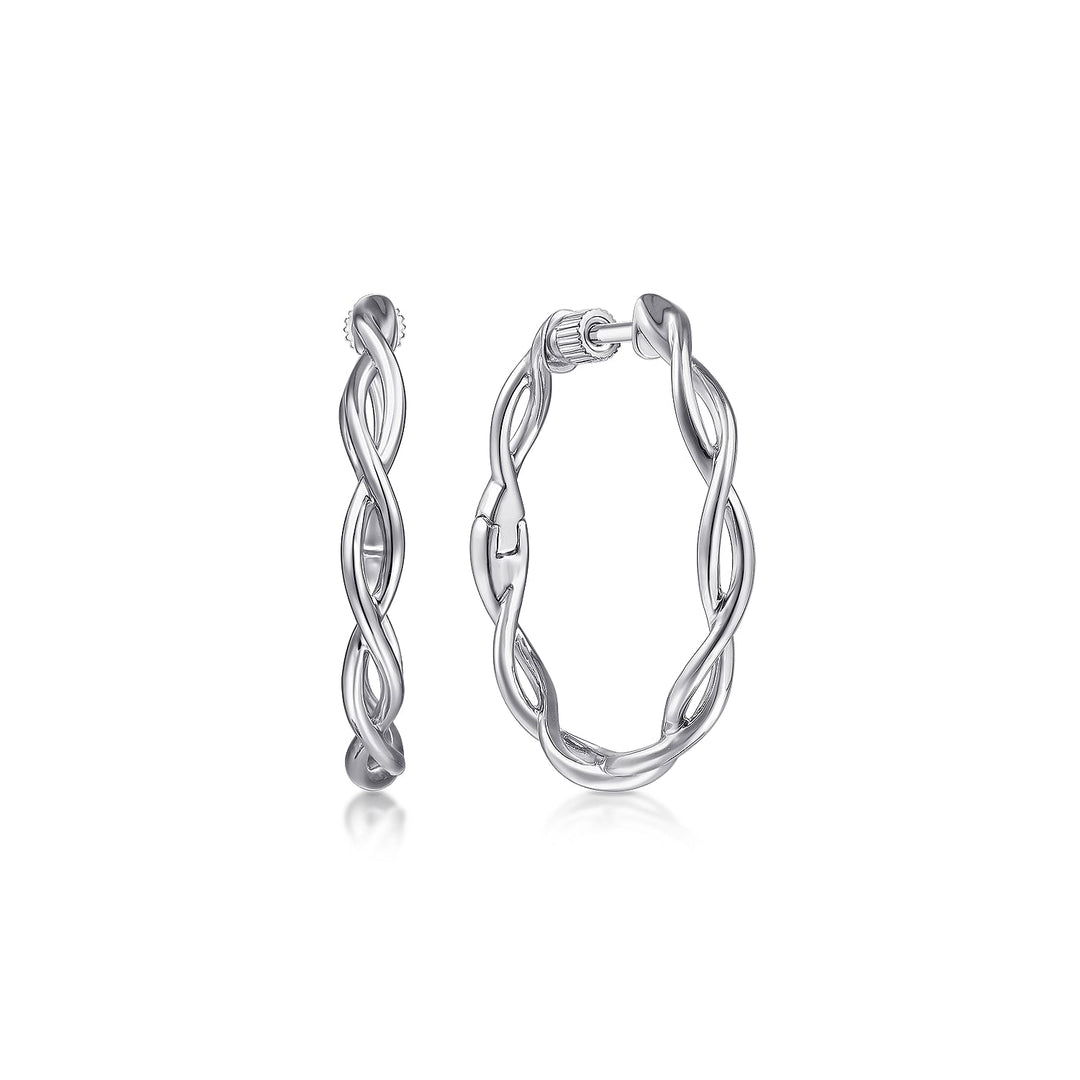 Sterling Silver 25mm Twisted Round Classic Hoop Screwback Earrings