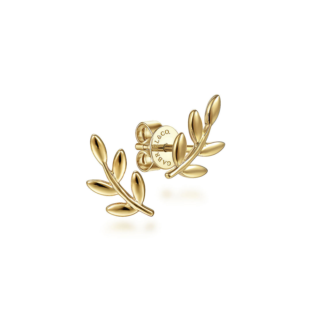 14K Yellow Gold Laurel Branch Stud Earrings