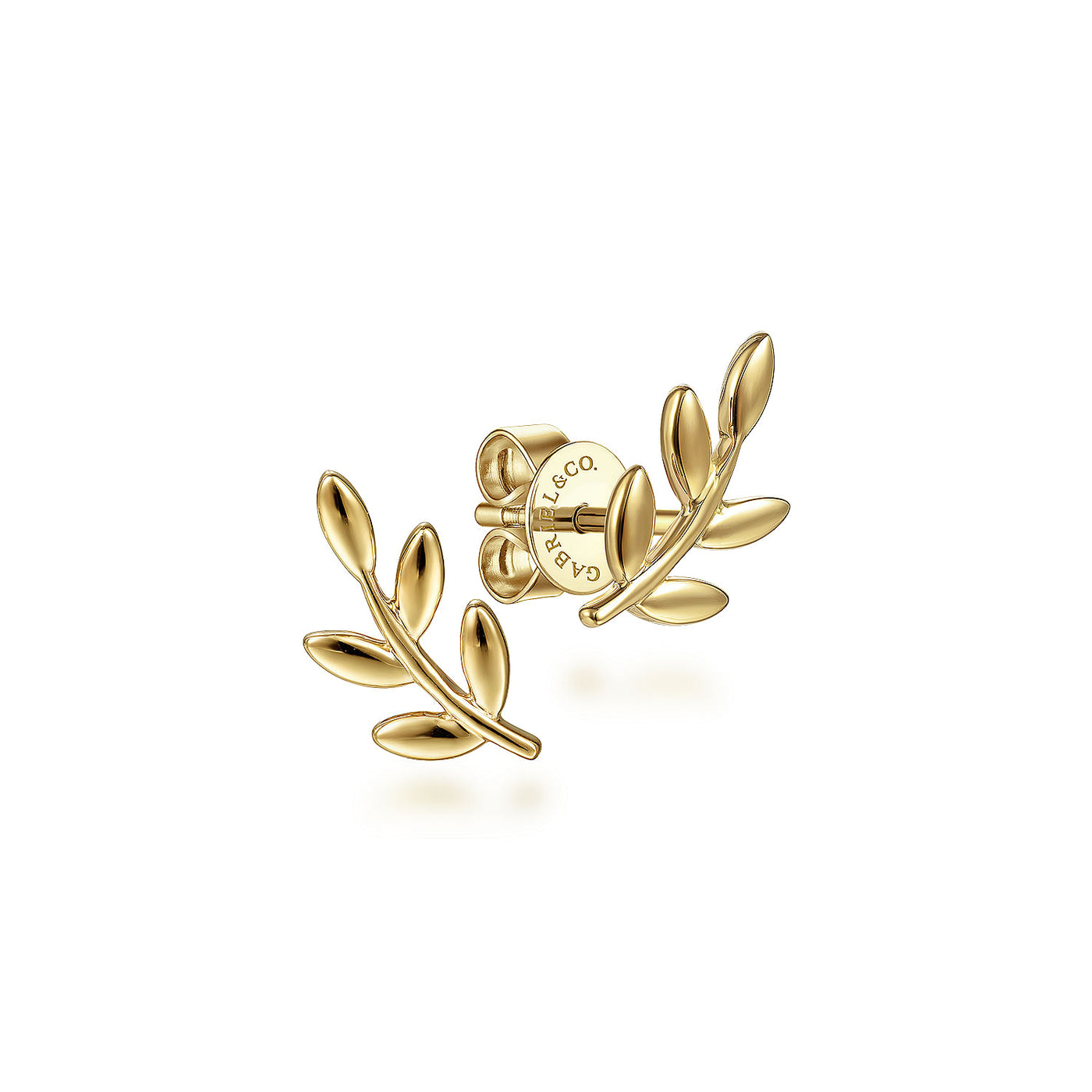 14K Yellow Gold Laurel Branch Stud Earrings