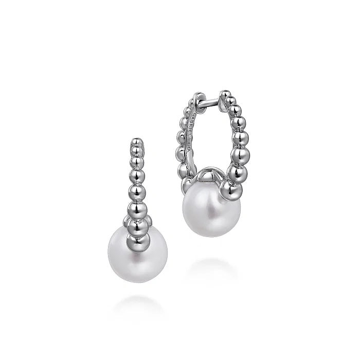Sterling Silver Pearl Bujukan Huggie Earrings