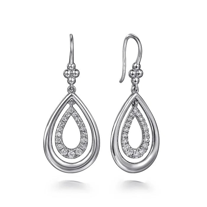 Sterling Silver Bujukan Teardrop with White Sapphires Fish Wire Earrings