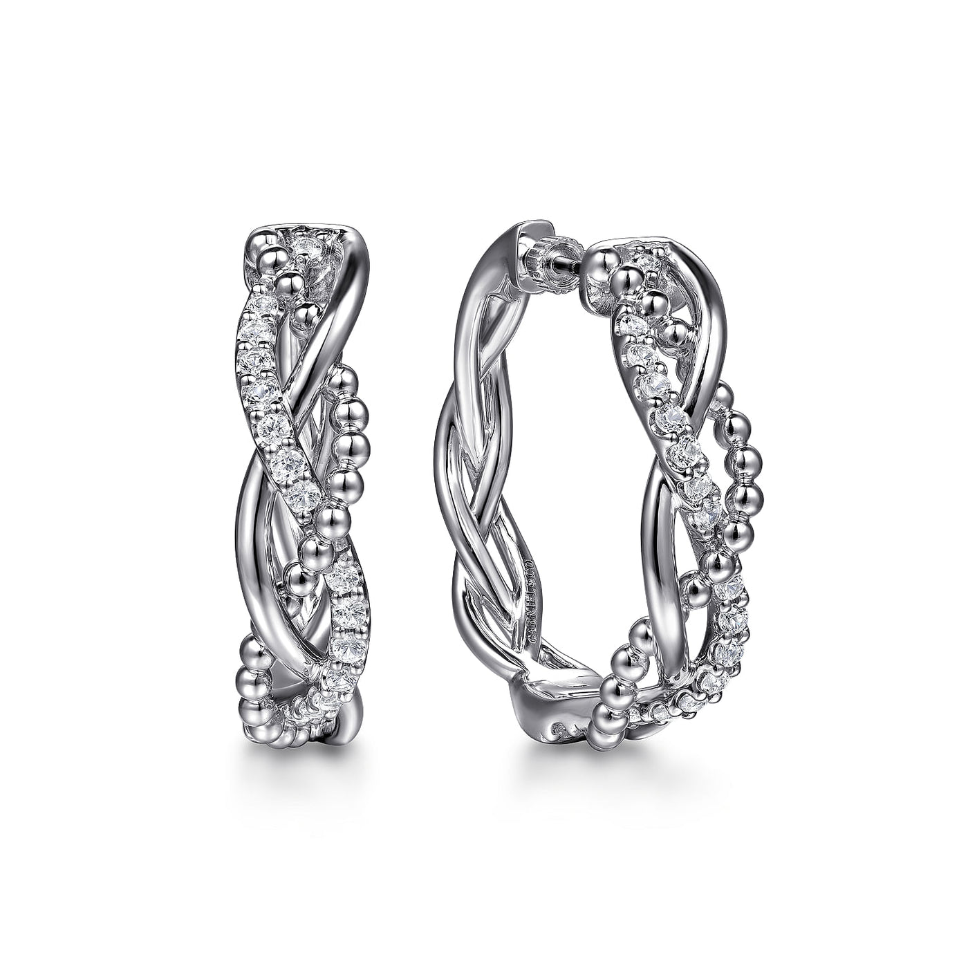 Sterling Silver 30mm White Sapphire Bujukan Twisted Intricate Hoop Earrings
