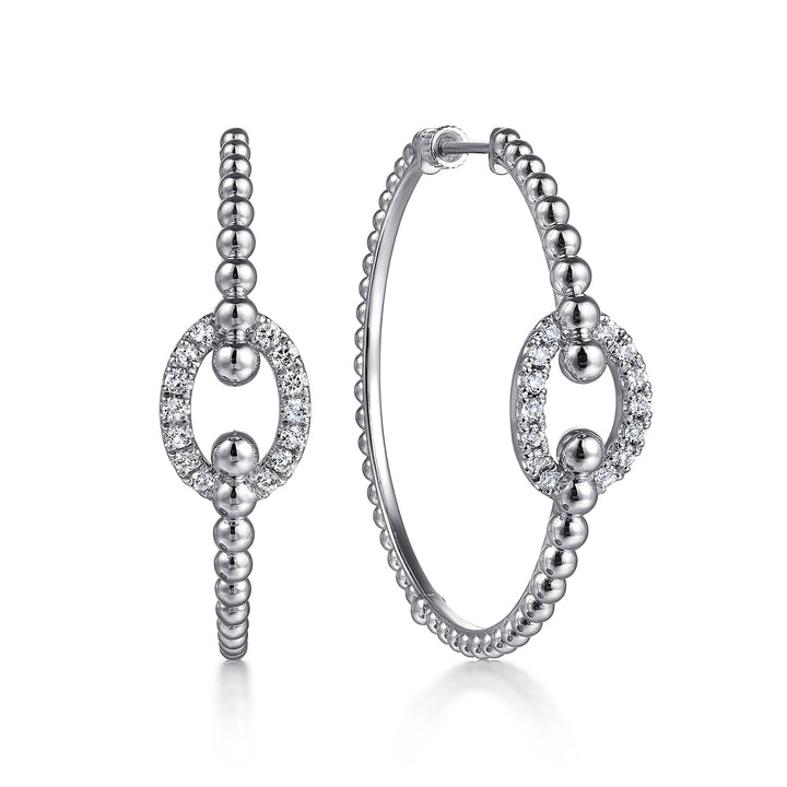Sterling Silver 40mm Bujukan & White Sapphire Hoop Earrings