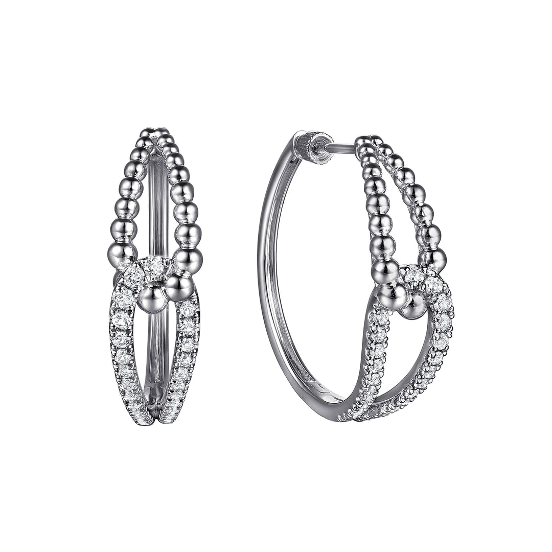 Sterling Silver 30mm White Sapphire Bujukan Interlocking Hoop Earrings