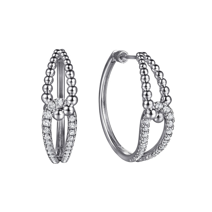 Sterling Silver 30mm White Sapphire Bujukan Interlocking Hoop Earrings