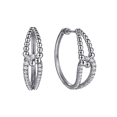 Sterling Silver 30mm White Sapphire Bujukan Interlocking Hoop Earrings