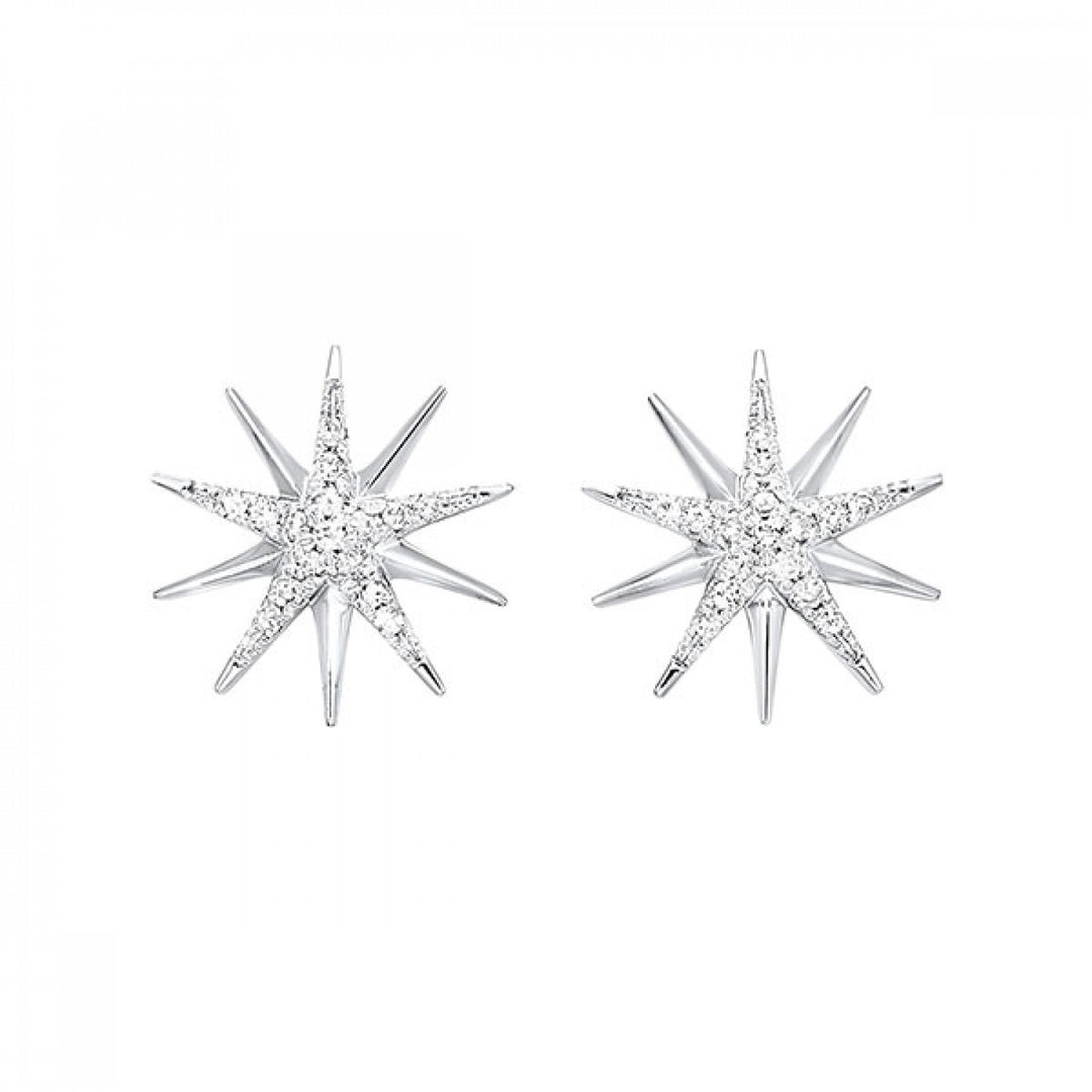 Sterling Silver 1/10cttw Diamond Starburst Stud Earrings