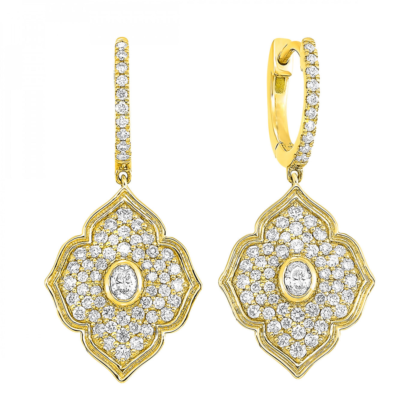 14K Yellow Gold 1cttw Diamond Dangle Huggie Style Earrings