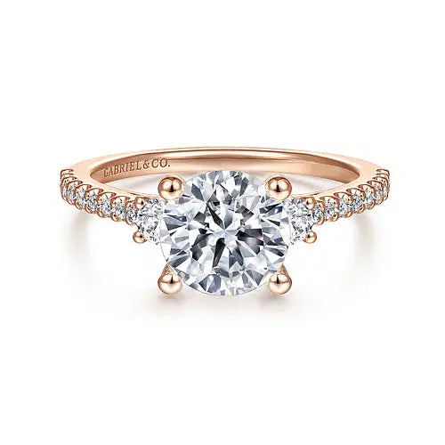 Custom: 14K Rose Gold .45cttw 3-Stone Plus Prong Set Diamond Engagement Ring.